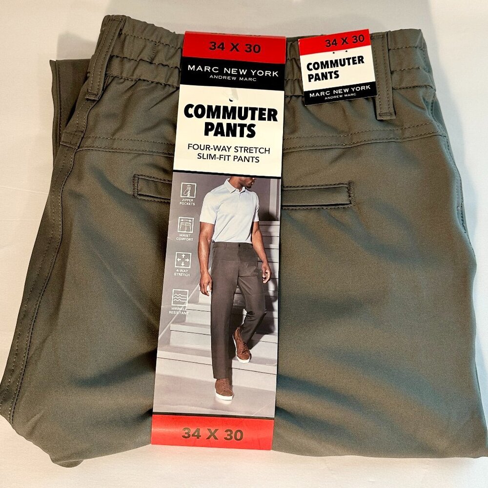 Marc New York Men's Commuter Pant 34X30 Grey Wrinkle Free Stretch Slim Fit (NEW)